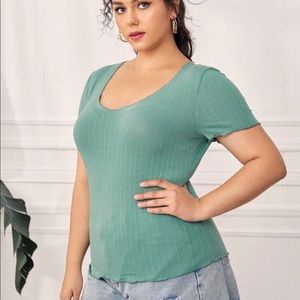 SHEIN Plus Lettuce Trim Sleeve Ribbed Tee (Never Worn)